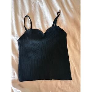 Chic Black Ribbed Cami - V-Neck Sleeveless Knit Top Essential Basic Size XL